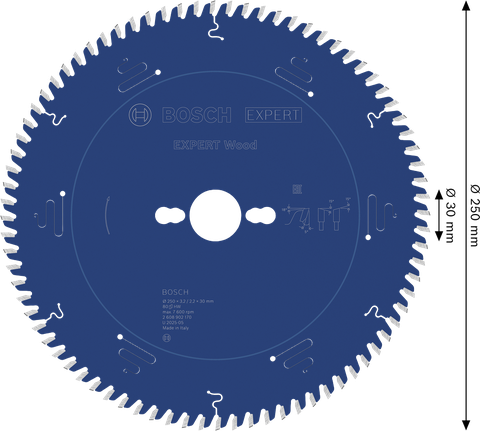 Bosch EXPERT Wood -pyörösahanterä, 250 mm, tarkkaan puun sahaamiseen.