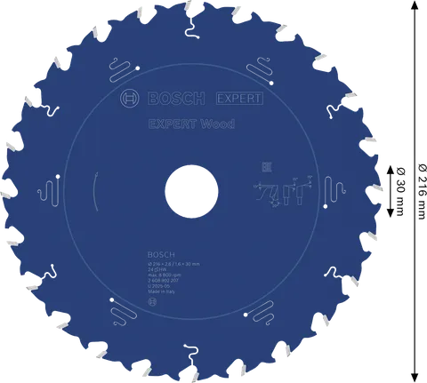 Bosch EXPERT Wood -pyörösahanterä 216 mm tarkkaan puun sahaamiseen.