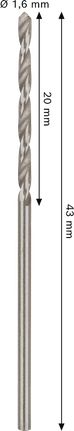 Bosch PRO Metal HSS-G 1,6 mm:n kierukkaporanterä, pituus 43 mm.