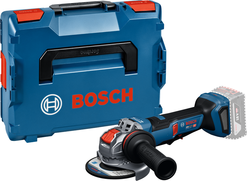 Bosch GWX18V-11PS akkukulmahiomakone kotelossa.