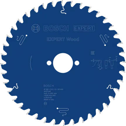 Bosch EXPERT Wood -pyörösahanterä, 190 mm, tarkkaan puun sahaamiseen.