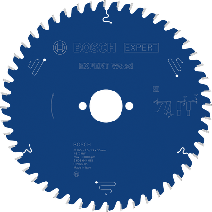 Bosch EXPERT Wood -pyörösahanterä, 190 mm, tarkkaan puun sahaamiseen.