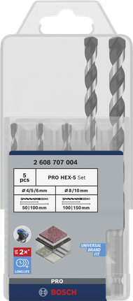 Bosch PRO HEX-5 poranteräsarja 4-10 mm muuraukseen ja kiveen.