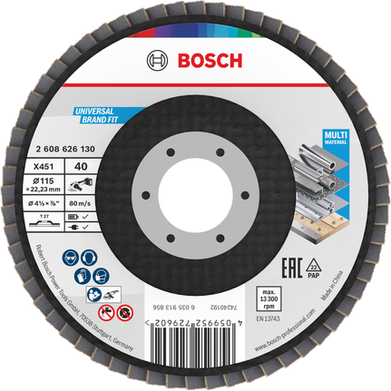 Bosch X451 -lamellihiomalaikka G40 115 mm monimateriaalikäyttöön.