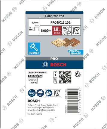 Bosch PRO NC18 kapeakruunuiset niitit, 25G puutöihin.