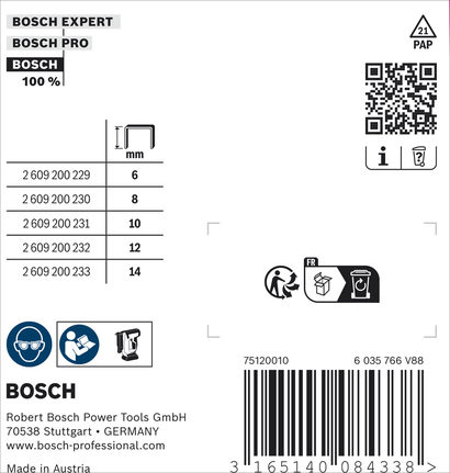 Bosch litteät niitit, tyyppi 57/14, pituus 14 mm.