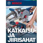 Bosch Professional katkaisu- ja jiirisaha työstää puulevyä työpöydällä.