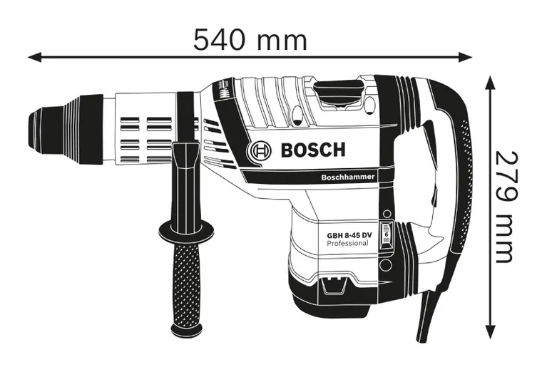 Dimensions du marteau perforateur.