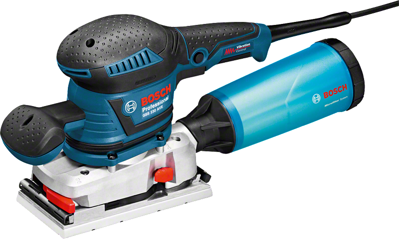 Ponceuse orbitale Bosch GSS 230 AVE avec bac à poussière.