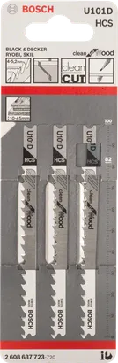 Lame de scie sauteuse Bosch U 101 D pour une coupe de bois nette.