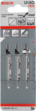Lame de scie sauteuse Bosch U 1 AO pour des coupes de bois nettes.