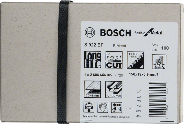 Lames de scie bimétalliques Bosch S 922 BF pour la découpe des métaux.