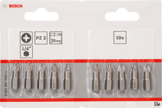 Pack d'embouts de tournevis Bosch PZ2 1/4″ 25 mm.