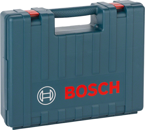 Mallette à outils en plastique Bosch avec poignée sécurisée.