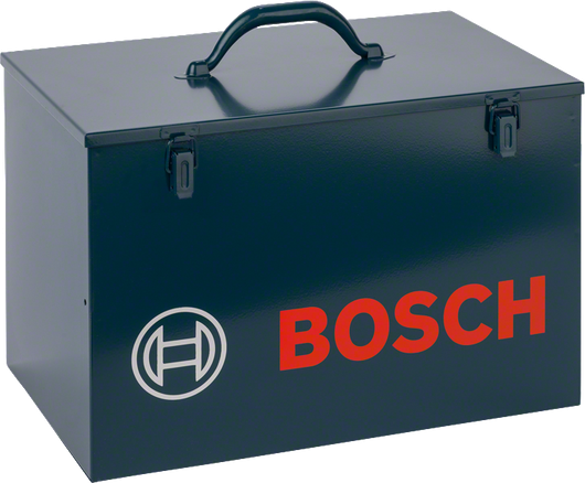 Coffret métallique Bosch avec poignée pour le rangement des outils.