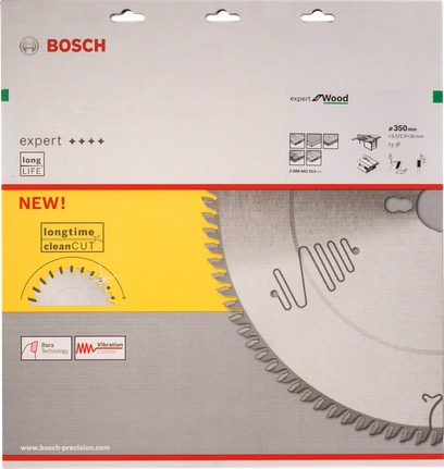 Lame de scie circulaire Bosch Expert pour bois 350 mm, coupe nette et durable.