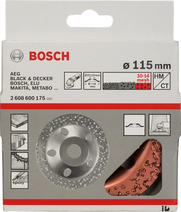 Tête de meulage Bosch en carbure de tungstène 115 mm à grain grossier.
