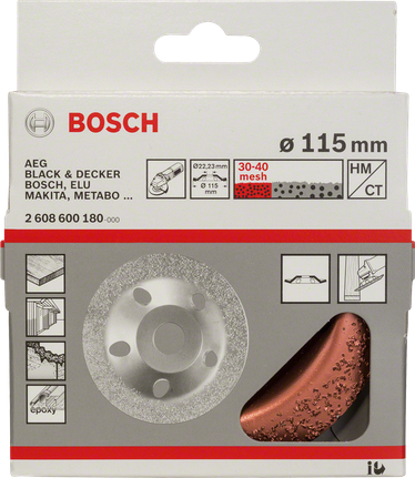 Tête de meulage Bosch en carbure de tungstène, angle fin 115 mm.