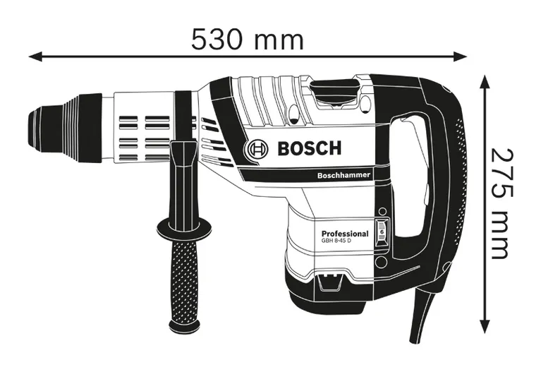 Dimensions du marteau perforateur.
