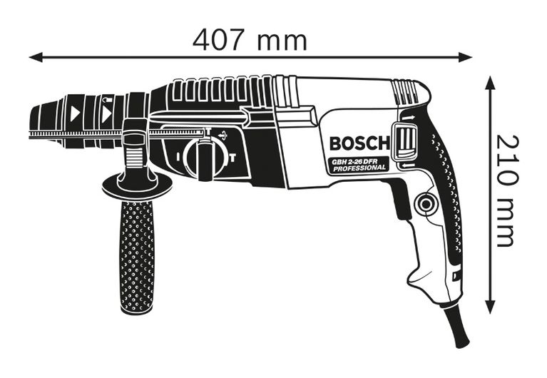 Dimensions du marteau perforateur.