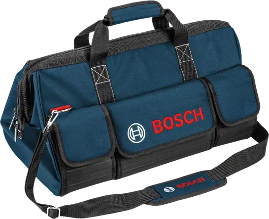 Sac à outils Bosch avec bandoulière et poches avant.