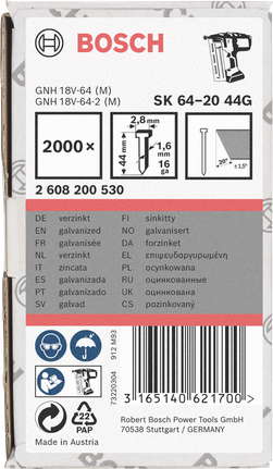 Clous galvanisés Bosch 44 mm 16ga 2000×.