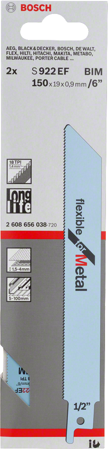 Lame De Scie Sabre S 1122 VF Flexible For Wood And Metal - Bosch