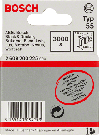 Agrafes à couronne étroite Bosch 6,0 × 1,08 mm.