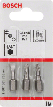 Coffret d'embouts de tournevis extra durs Bosch 3 pièces.