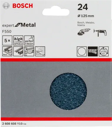 Paquet de 5 feuilles abrasives Bosch F550, grain 24, 125 mm.