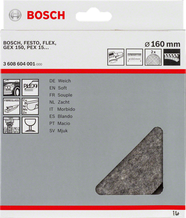 Tampon de polissage en feutre souple Bosch, diamètre 160 mm.