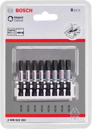 Coffret d'embouts hexagonaux Bosch Impact Control 8 pièces.