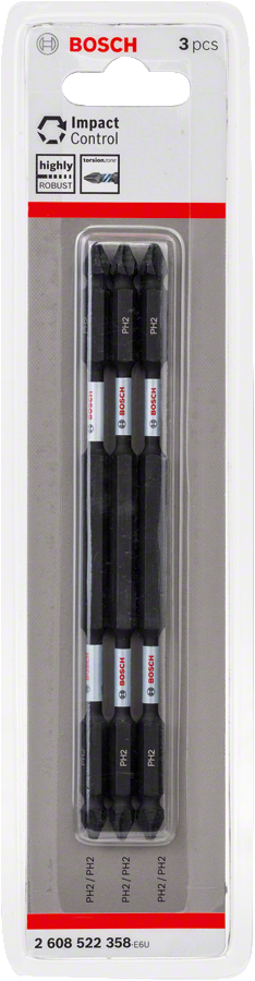 Embouts de tournevis à impact Bosch PH2 Impact Control 3 pièces.