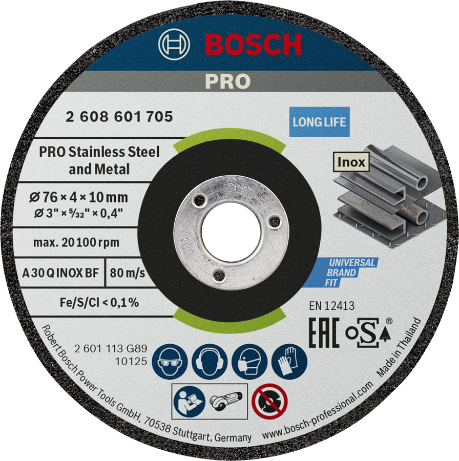 Disque à tronçonner Bosch PRO pour acier inoxydable et métal.