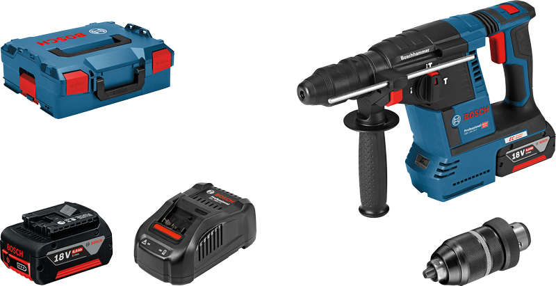 Perforateur perforateur sans fil Bosch GBH 18V-26 F avec accessoires.
