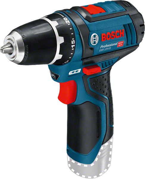 Perceuse sans fil Bosch GSR 12V-15 avec poignée ergonomique.