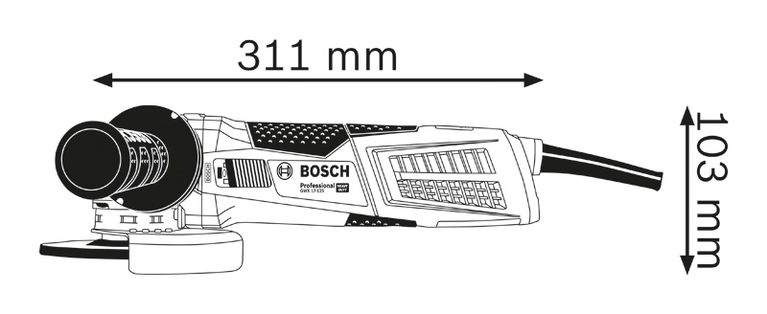 Dimensions de la meuleuse d'angle.
