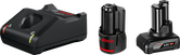 Kit de démarrage Bosch 12V avec chargeur et deux batteries.