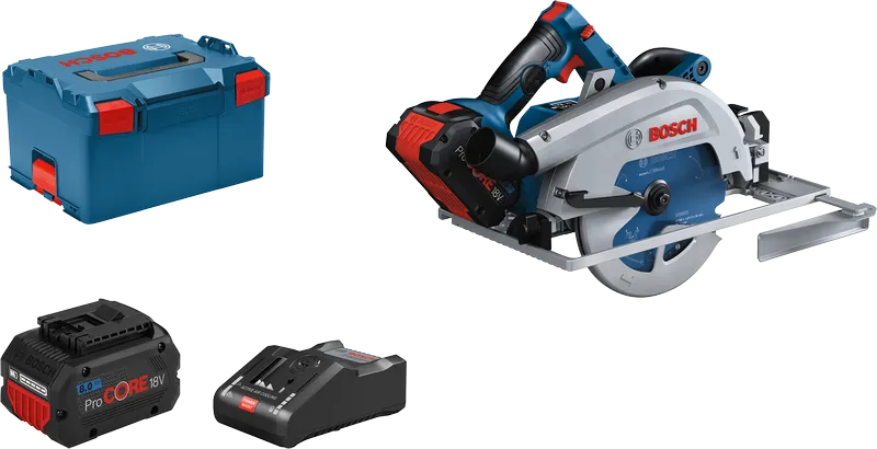 Ensemble de scie circulaire Bosch GKS 18V-68 avec batterie et coffret.
