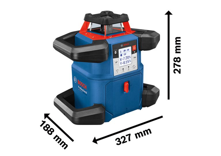 Outil de nivellement laser rotatif Bosch GRL 600 CHV avec dimensions.