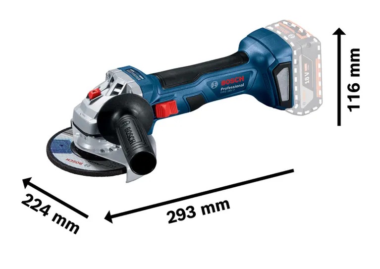 Meuleuse d'angle Bosch GWS 18V-7 aux dimensions compactes.