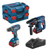 Ensemble combiné Bosch 18V avec perceuse GSR 18V-28, marteau perforateur GBH 18V-21.
