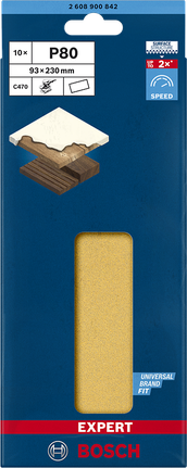 Papier abrasif Bosch EXPERT C470 P80 93×230 mm.
