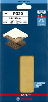 Papier abrasif Bosch C470 P320 93 × 186 mm, paquet de 10.