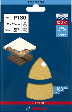 Papier abrasif Bosch EXPERT C470 P180 102 × 62 mm, paquet de 10.