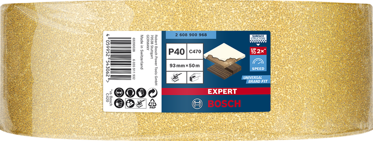 Rouleau de papier de verre Bosch EXPERT C470 93 mm x 50 m grain 40.