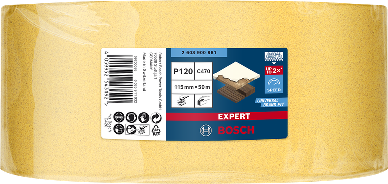 Rouleau de papier de verre Bosch EXPERT C470 115 mm x 50 m grain 120.