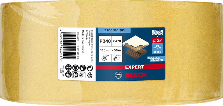 Rouleau de papier de verre Bosch EXPERT C470 115 mm x 50 m, grain 240.