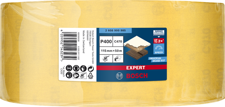 Rouleau de papier de verre Bosch EXPERT C470 115 mm x 50 m, grain 400.