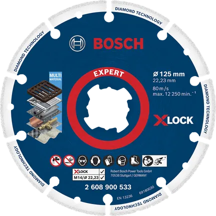 Disque à tronçonner diamanté Bosch Expert X-LOCK pour multi-matériaux.
